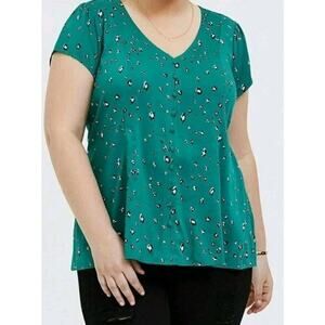 Torrid Emerald Green Leopard Print Blouse V-Neck Corset Tie Back Plus Size 3